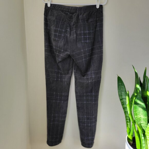 Charlie B Velour Pull On Drawstring Straight Leg Pants Gray Plaid Women's Size S - Picture 2 of 10